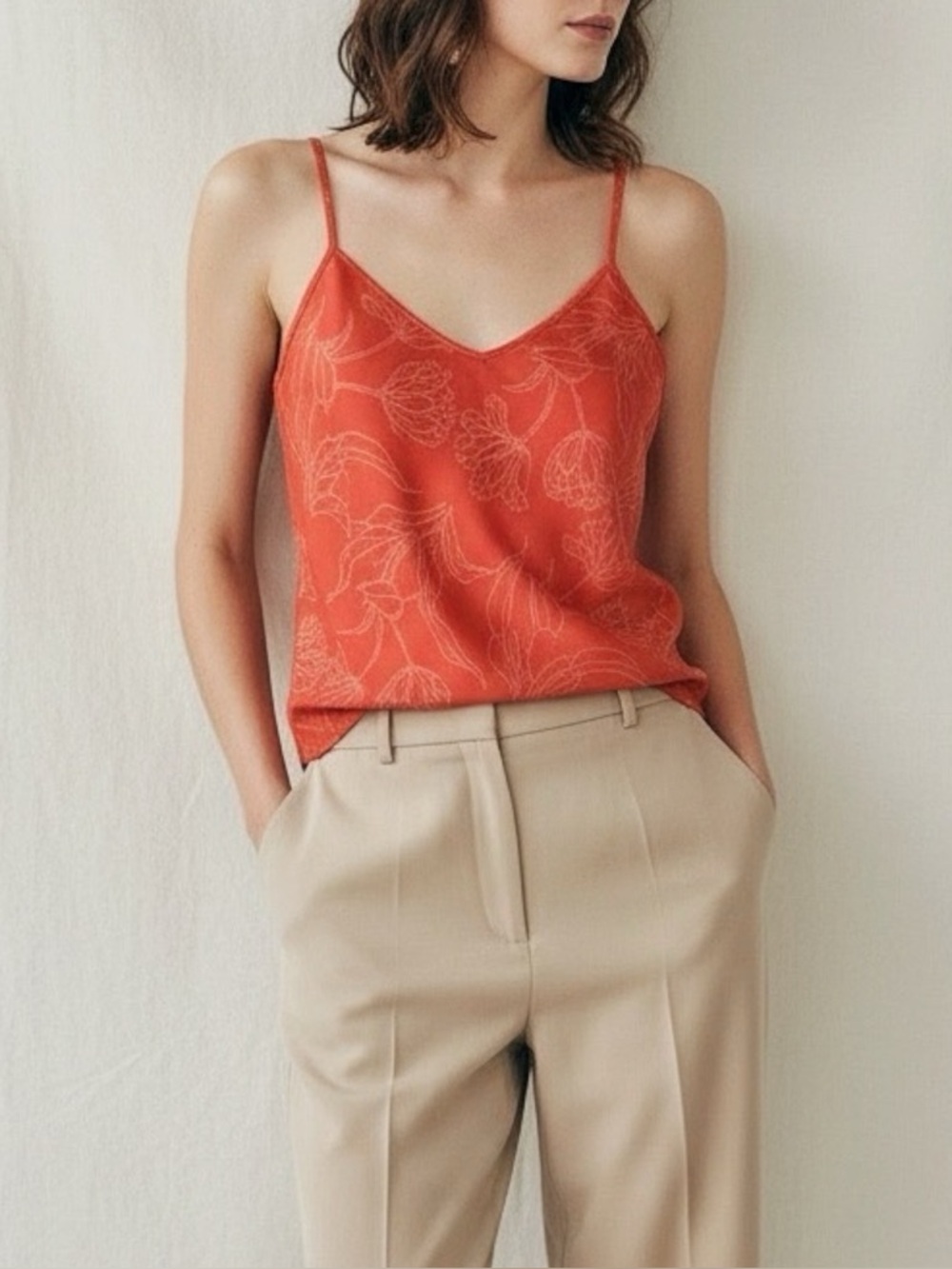 SILK LAUNDRY Bias Cut Silk Cami, Red Tulips, Small